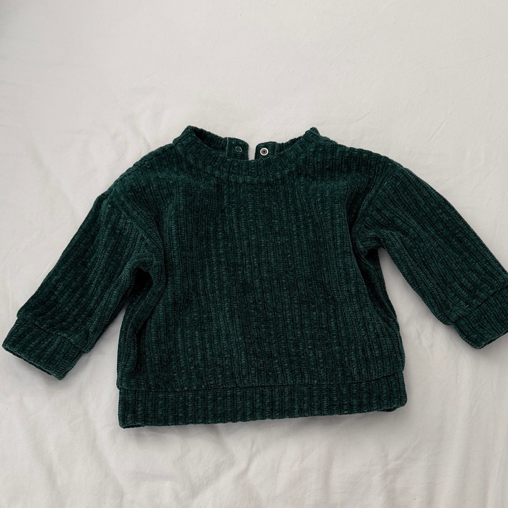 Dark Green Ribbed Knit Baby Sweater